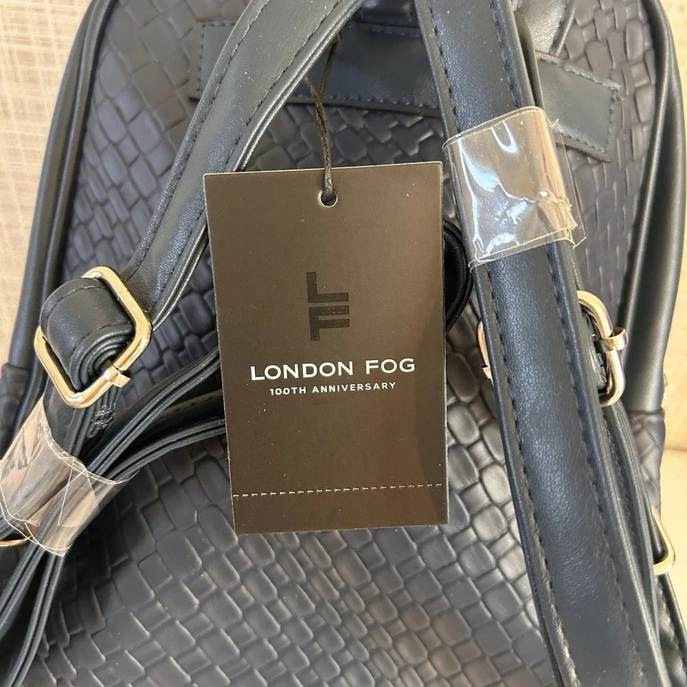 London Fog Navy Woven Backpack 100th Anniversary‎ New $108 MSRP Bowery Medium Sz